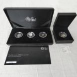 2014 THE BRITANNIA COLLECTION THREE-COIN SILVER PROOF SET, IN CASE OF ISSUE, WITH C.O.A.