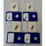 4 X 1989 BIRDS OF AUSTRALIA, KOOKABURRA TEN DOLLAR SILVER PROOF COINS, EACH IN CASE OF ISSUE,