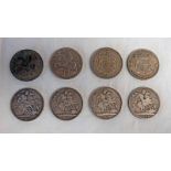 8 X SILVER CROWNS TO INCLUDE 1821 GEORGE IV, 1889, 1891 & 1892 VICTORIA,