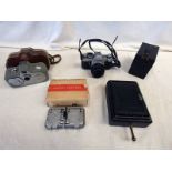 SELECTION OF CAMERAS ETC TO INCLUDE, ZEISS IKON MOVINETTE 8 CAMERA WITH MANNUAL AND LEATHER CASE,