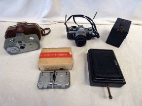 SELECTION OF CAMERAS ETC TO INCLUDE, ZEISS IKON MOVINETTE 8 CAMERA WITH MANNUAL AND LEATHER CASE,