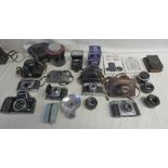 SELECTION OF CAMERAS & ACCESSORIES TO INCLUDE JHAGEE EXA 116 CAMERA BODY WITH LEATHER CASE,