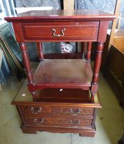 MAHOGANY LAMP TABLE WITH SINGLE DRAWER ON TURNED SUPPORTS & MAHOGANY MEDIA UNIT