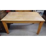 OAK RECTANGULAR KITCHEN TABLE ON SQUARE SUPPORTS. 79 CM TALL X 152.5 CM LONG X 92.