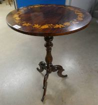 19TH CENTURY ROSE WOOD CIRCULAR OCCASIONAL TABLE WITH DECORATIVE BOXWOOD INLAY ON CENTRE PEDESTAL