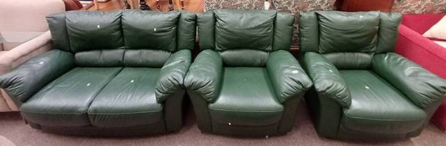 GREEN LEATHERETTE 3 PIECE SUITE