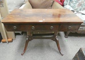 20TH CENTURY MAHOGANY SIDE TABLE WITH CENTRALLY SET LONG DRAWER FLANKED EACH SIDE BY 2 SHORT