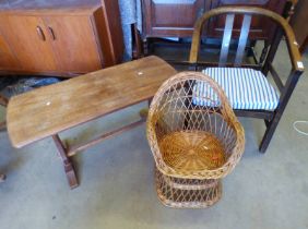 MAHOGANY TUB CHAIR, CHILD'S WICKER CHAIR,