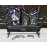 EASTERN HARDWOOD SCREEN WITH DECORATIVE ORIENTAL SCENE MOTHER OF PEARL INLAY & DECORATIVE CARVED