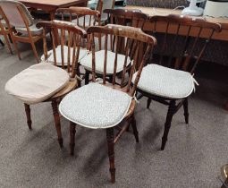 SET OF 5 MAHOGANY SPINDLE BACK KITCHEN CHAIR ON TURNED SUPPORTS