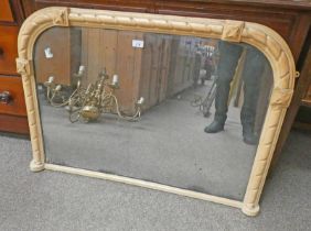 OVERMANTLE MIRROR WITH DECORATIVE CARVED PAINTED FRAME