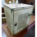 20TH CENTURY PAINTED METAL HANGING MEAT SAFE WITH PIERCED PANEL SIDES & SINGLE PIERCED PANEL DOOR