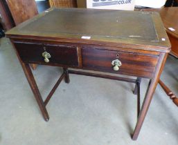 EARLY 20TH CENTURY MAHOGANY DESK WITH 2 DRAWERS & LEATHER INSET TOP,