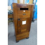 EARLY 20TH CENTURY MAHOGANY POST BOX WITH SINGLE PANEL DOOR OPENING TO LETTER RACK ON SQUARE
