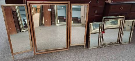 19TH CENTURY PINE FRAMED TRIPTYCH MIRROR & GILT FRAMED TRIPTYCH MIRROR WITH MIRROR PANELED FRAME