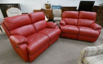 2 PIECE RED LEATHER RECLINING SUITE
