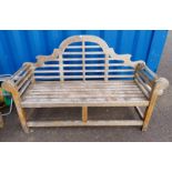 WOODEN GARDEN BENCH WITH SHAPED BACK & SCROLL ARMS