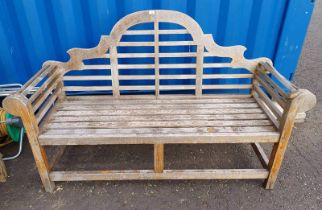 WOODEN GARDEN BENCH WITH SHAPED BACK & SCROLL ARMS