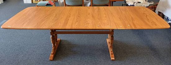 ERCOL BLONDE BEECH WOOD REFECTORY STYLE EXTENDING DINING TABLE WITH 3 EXTRA LEAVES,