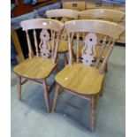 SET OF 4 PINE KITCHEN CHAIRS ON TURNED SUPPORTS