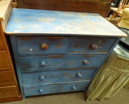 PAINTED PINE CHEST OF 2 SHORT OVER 3 LONG DRAWERS,