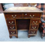 19TH CENTURY MAHOGANY KNEEHOLE DESK WITH LEATHER INSET TOP & CENTRALLY SET PANEL DOOR FLANKED