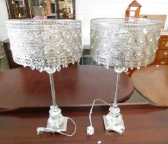 PAIR OF 'FLORENCE CRYSTAL TABLE LAMPS' WITH DECORATIVE PIERCE WORK SHADES,