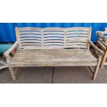 WOODEN GARDEN BENCH WITH SHAPED BACK. 157.