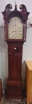 19TH CENTURY MAHOGANY CASED GRANDFATHER CLOCK DECORATIVE SILVERED DIAL SIGNED JOHN SAFLEY,