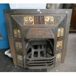 CAST IRON FIRE PLACE WITH DECORATIVE TILE INSETS,