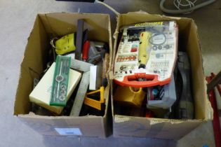 2 BOXES OF VARIOUS TOOLS TO INCLUDE TAP & DIE SET, PRECISION ROTARY TOOL, ETC.