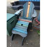 STAINED PINE GARDEN ARMCHAIR & MATCHING STOOL