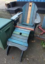 STAINED PINE GARDEN ARMCHAIR & MATCHING STOOL