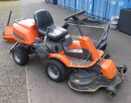 HUSQVARNA R13C RIDE ON LAWNMOWER WITH GRASS BOX. KEYS IN OFFICE