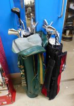 JAGUAR GOLF BAG & VARIOUS GOLF CLUBS & ONE OTHER GOLF BAG & VARIOUS LADIES GOLF CLUBS