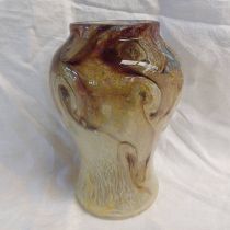 YELLOW WHITE SPECKED AND AMETHYST MONART GLASS VASE, 23.