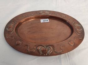 OVAL COPPER ARTS & CRAFTS TRAY MARKED J S & S TO REVERSE,