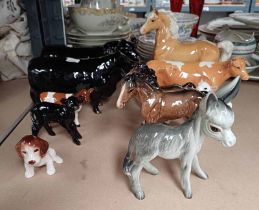 3 BESWICK COWS, BESWICK HORSES, CALVES,