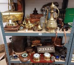 LARGE BRASS EASTERN TRAY, BRASS EASTERN COFFEE POT, HALF LEATHER BOUND PRESCRIPTION BOOK,