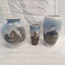 3 ROYAL COPENHAGEN PORCELAIN VASES TALLEST 23 CM - NO 4463,