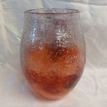 ORANGE AND SILVER SPECKED MONART GLASS VASE, 21.