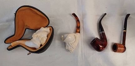 CASED MEERSCHAUM PIPE & ONE OTHER AND 2 BRIAR PIPES