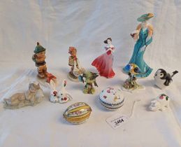 PLICHTA PORCELAIN RABBITS & PIG, 2 HUMMEL FIGURES, COOLEPORT & OTHER PORCELAIN FIGURES,