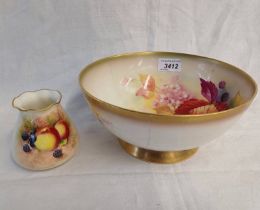 ROYAL WORCESTER VASE DECORATED WITH FRUIT SIGNED & ROYAL WORCESTER BOWL SIGNED K BLAKE BOTH AS