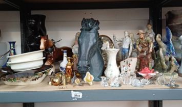 SELECTION OF PORCELAIN FIGURES, ROYAL DOULTON WARE, BELLEEK, MINIATURE CRYSTAL FIGURES,