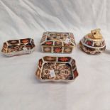 PAIR OF ROYAL CROWN DERBY IMARI PATTERN BUTTER DISHES,
