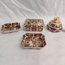 PAIR OF ROYAL CROWN DERBY IMARI PATTERN BUTTER DISHES,