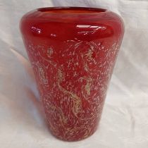 MONART RED GLASS VASE WITH YELLOW & WHITE SWIRLS 21 CM TALL Condition Report: Small