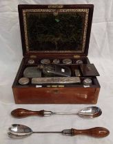 19TH CENTURY MAHOGANY BOX WITH MOTHER OF PEARL DECORATION & FITTED INTERIOR,