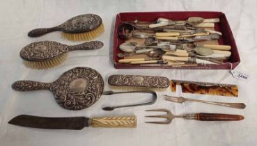 SELECTION OF SILVER PICKLE FORKS, SILVER SPOONS, VARIOUS MOTHER OF PEARL HANDLED CUTLERY,